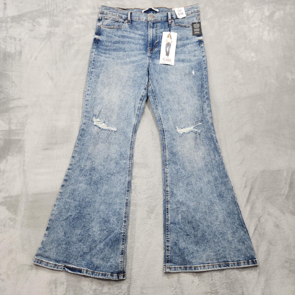 NEW Celebrity Pink Jeans Womens 19/34 Juniors Blue High Rise Flare Distressed